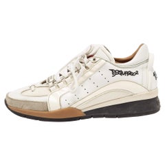 Baskets basses Dsquared2 en cuir et daim blanc/gris, taille 42