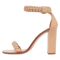 Chloe Brown Beige Leather Ankle Strap Sandals Size 37.5