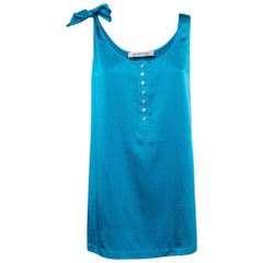 Sportmax - Top con maniche abbottonate in raso blu e seta - S