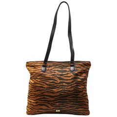 Moschino Brown/Black Zebra Print Fabric and Leather Zip Tote