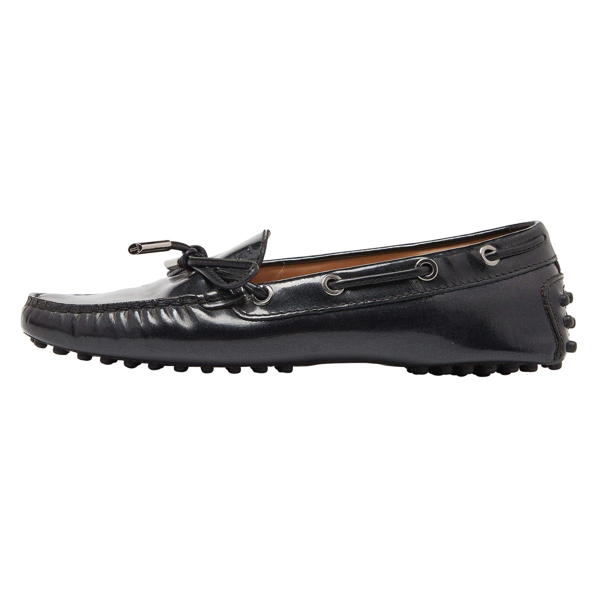 Tod's Black Patent Leather Slip On Loafers Size 36 For Sale