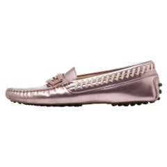 Used Tod's Pink Patent Leather Gommino Slip On Loafers Size 36