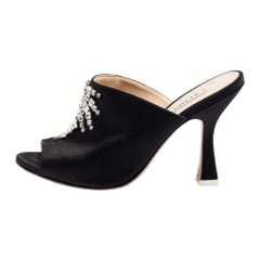 The Attico Black Satin Crystal Embellished Pamela Mules Size 37