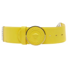Versace Yellow Leather and Chainlink Medussa Round Belt 75CM