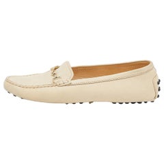 Tod's Beige Iridescent Leather Bit Slip On Loafers Size 37.5