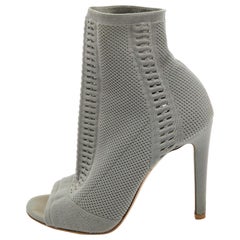 Gianvito Rossi Grey Knit Fabric Open Toe Ankle Boots Size 38