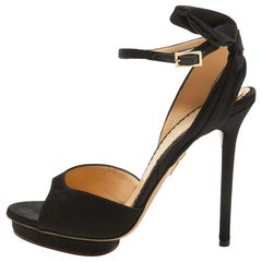 Charlotte Olympia Black Satin Wallace Sandals Size 38