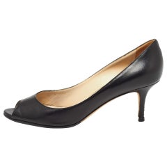 Jimmy Choo Black Leather Evelyn Peep Toe Pumps Size 38