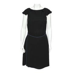 Giorgio Armani Black Silk Crepe Contrast Trimmed Wrap Detailed Dress M