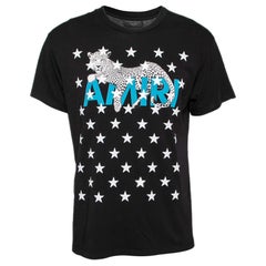Amiri - Maglietta girocollo in cotone nero con stampa a stelle leopardate XS
