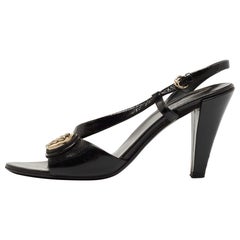 Gucci Black Patent Leather Hysteria Slingback Sandals Size 36.5