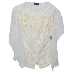 Fendi Cream Patterned Tulle Cape Sleeve Top M