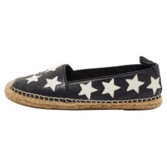 Saint Laurent Black/White Leather Star Embellished Espadrille Flats Size 36