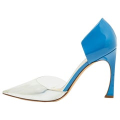 Dior Blue/Silver Patent Leather D'orsay Pumps Size 40