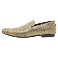 Jimmy Choo Gold/Black Textured Leather Sloane Smoking Slippers Size 43
