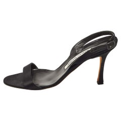Manolo Blahnik Black Satin Slingback Sandals Size 37.5