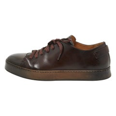 Santoni Brown Leder Low Top Turnschuhe Größe 42.5