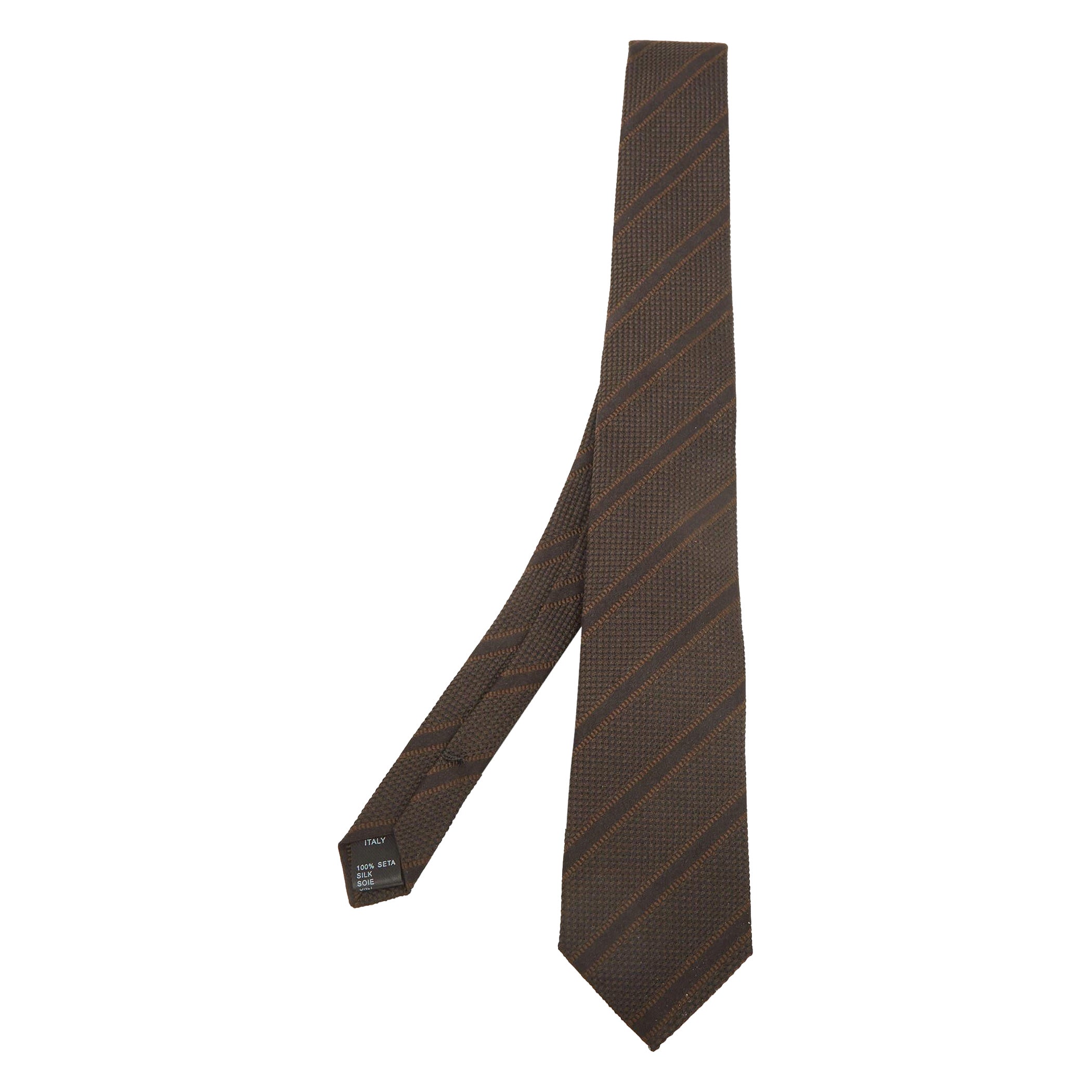 Dolce & Gabbana Brown Striped Silk Skinny Tie