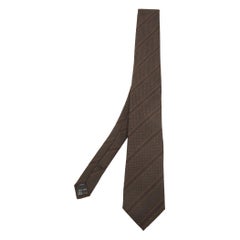 Dolce & Gabbana Brown Striped Silk Skinny Tie