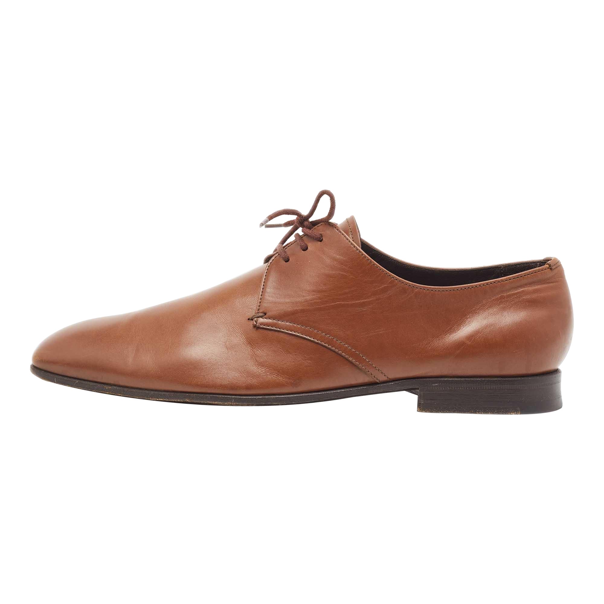Prada Brown Leather Square Toe Derby Size 41.5