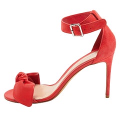 Alexander McQueen Red Suede and Leather Bow Ankle Strap Sandals Size 40