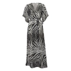 From Angie Black/White Zebra Print Crepe Belted Long Coat M
