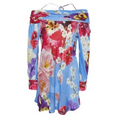 Haut à épaules dénudées Roberto Cavalli bleu imprimé floral, taille M