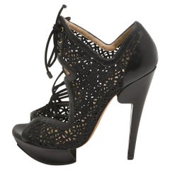 Nicholas Kirkwood Black Mesh and Leather Cutout Lace Up Booties Size 36