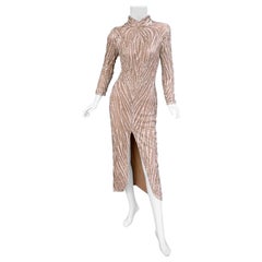 Abito vintage Bob Mackie con perle nude e perline, anni '80
