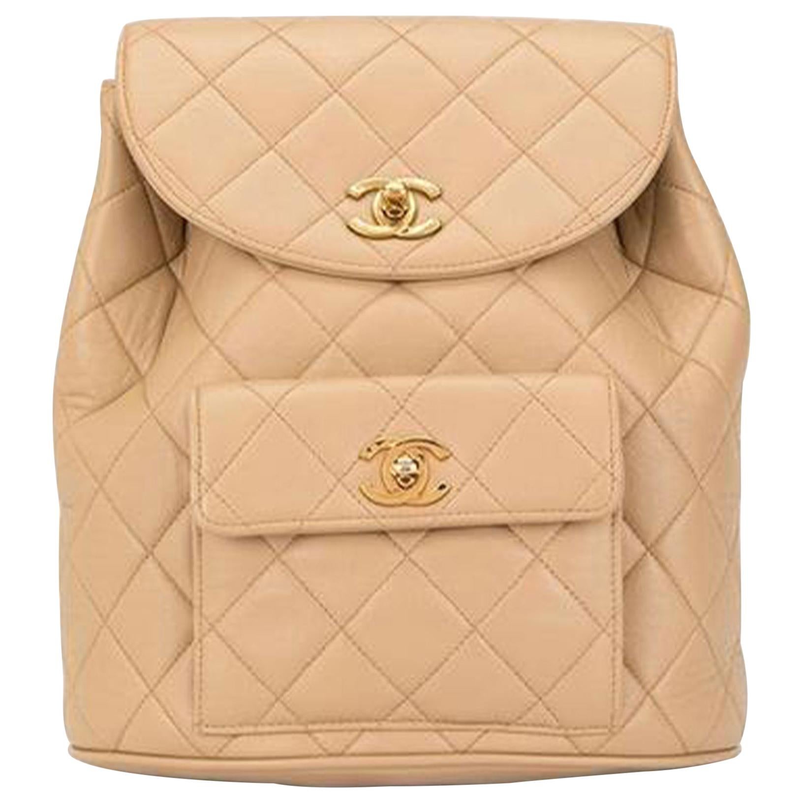 Chanel Vintage Quilted Lambskin Duma Cc Logo Beige Leather Backpack