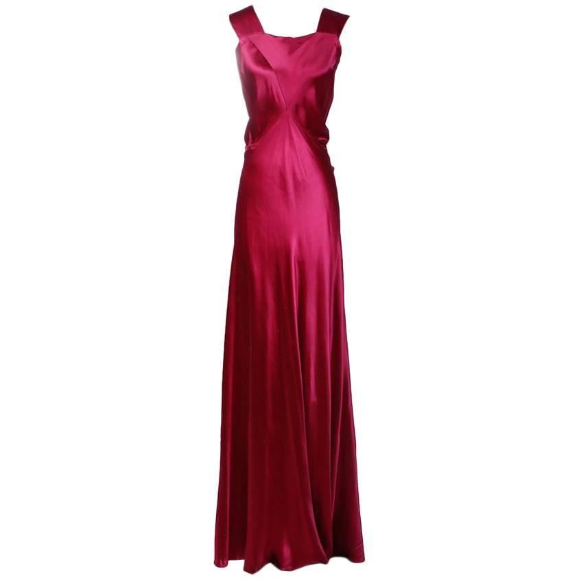 Raspberry Silk Bias Cut Gown circa 1930s