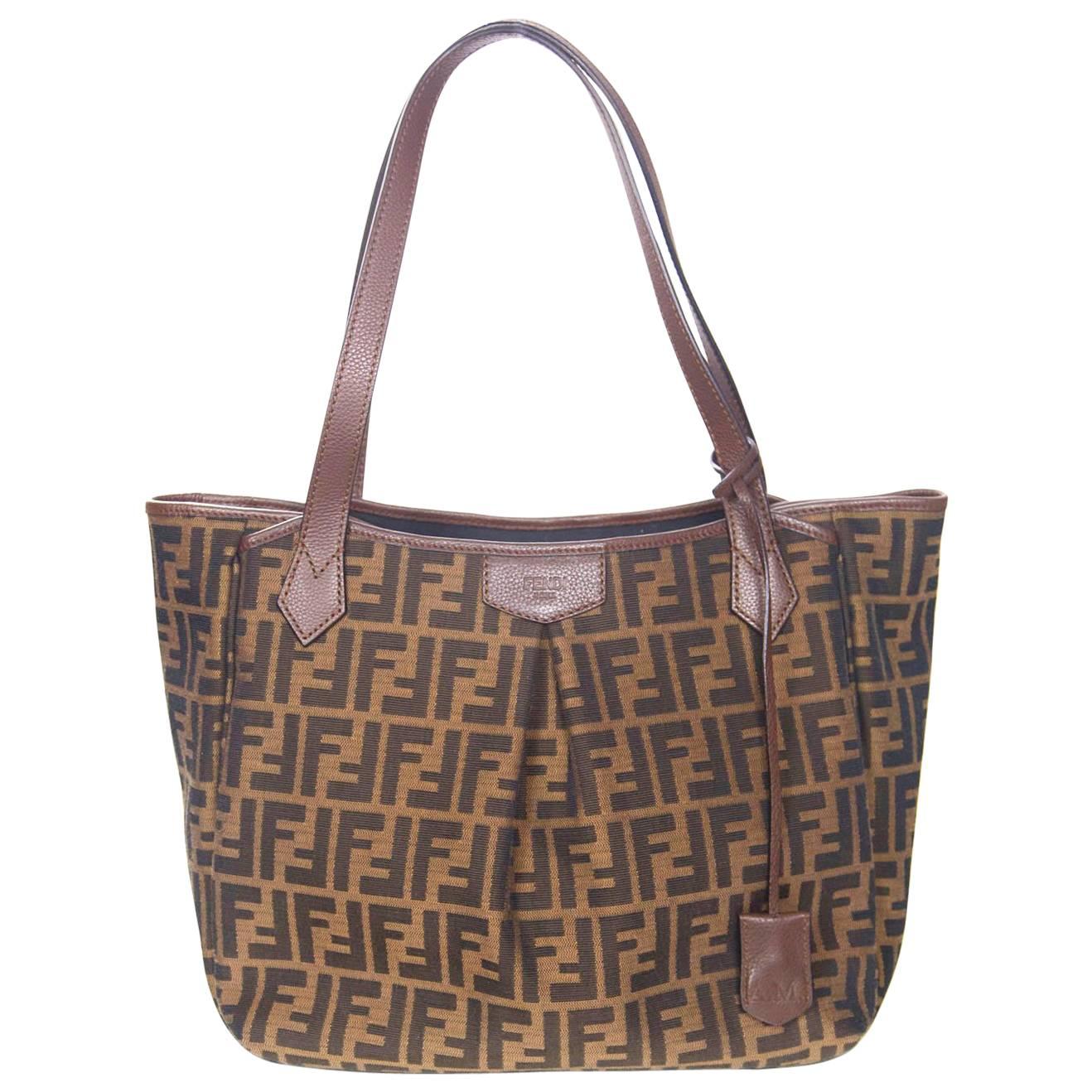 Fendi Canvas Zucca Print Tote Bag With Clochette And Dust Bag