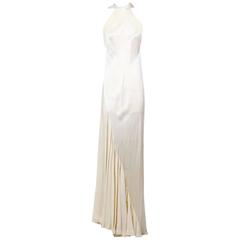 Retro Ossie Clark Satin Crepe Gown with Collar circa late 1960s/early 1970s