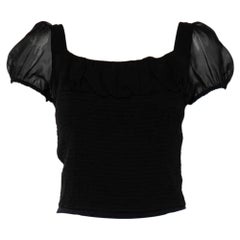 Emporio Armani Black Silk Smocked Sheer Top S