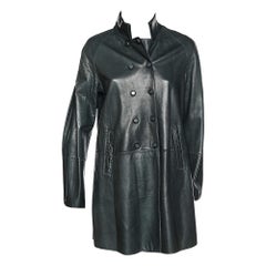 Emporio Armani Dark Green Leather Button Front Mid Length Coat M