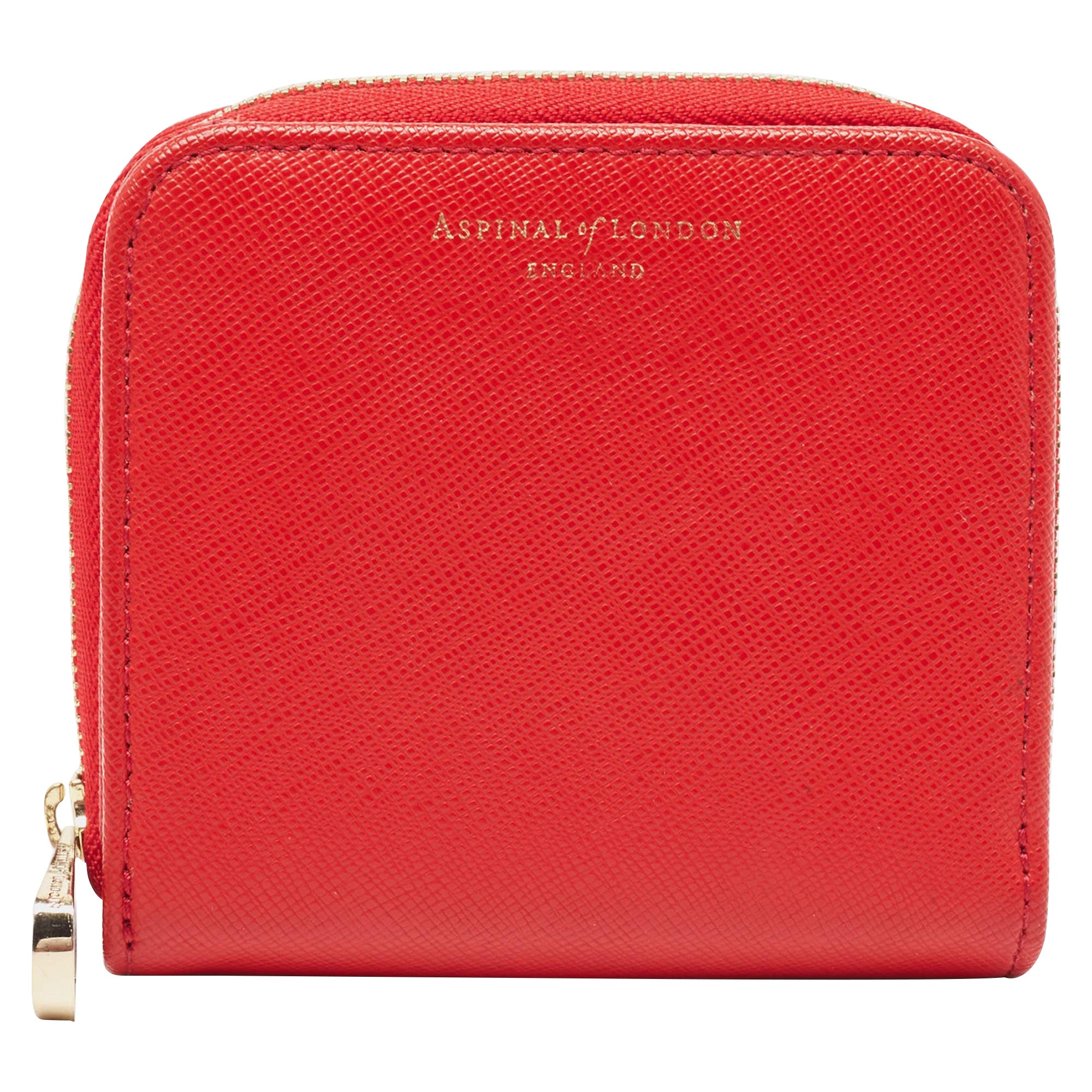 Aspinal Of London Red Leather Zip Around Compact Wallet For Sale