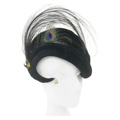 Vintage Ere Nouvelle Rhinestone Velvet Peacock Swirl Hat