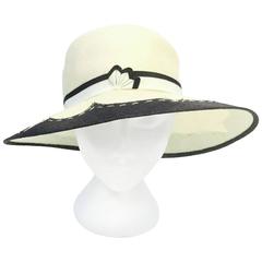 21st Century Louise Green Navy and White Woven Sun Hat 