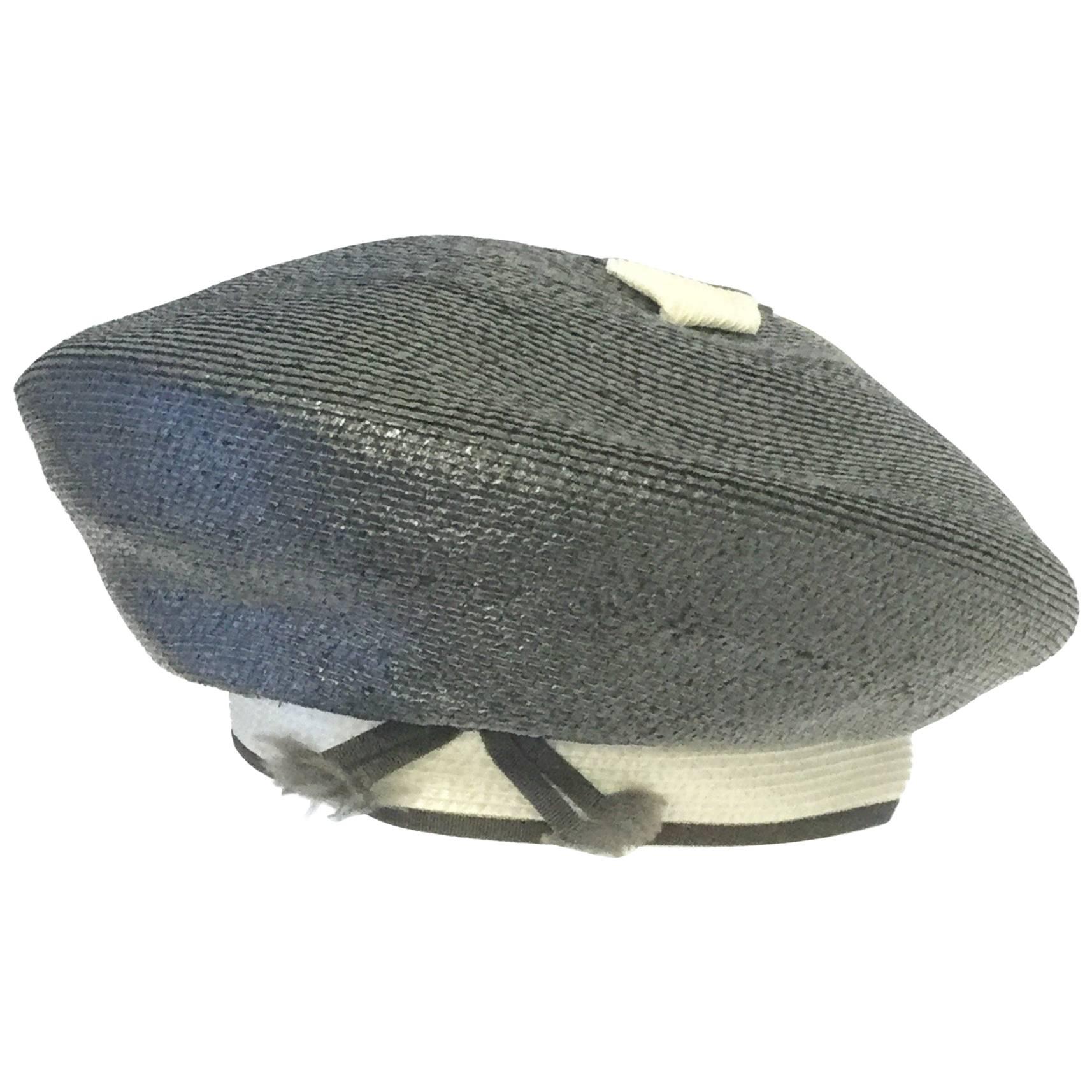 1960s Miss Schiaparelli Woven Navy and Cream Beret For Sale