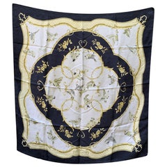 Hermes White Jacquard Silk Scarf La Cle Des Champs 1965 Faconnet