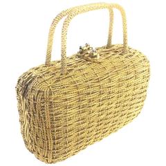 Fantastic Gold Woven Koret Handbag with Metallic Leather Lining 12