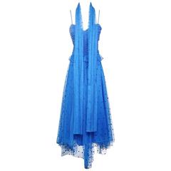 Loris Azzaro Blue Polka Dot Dress with Scarf circa 1970s