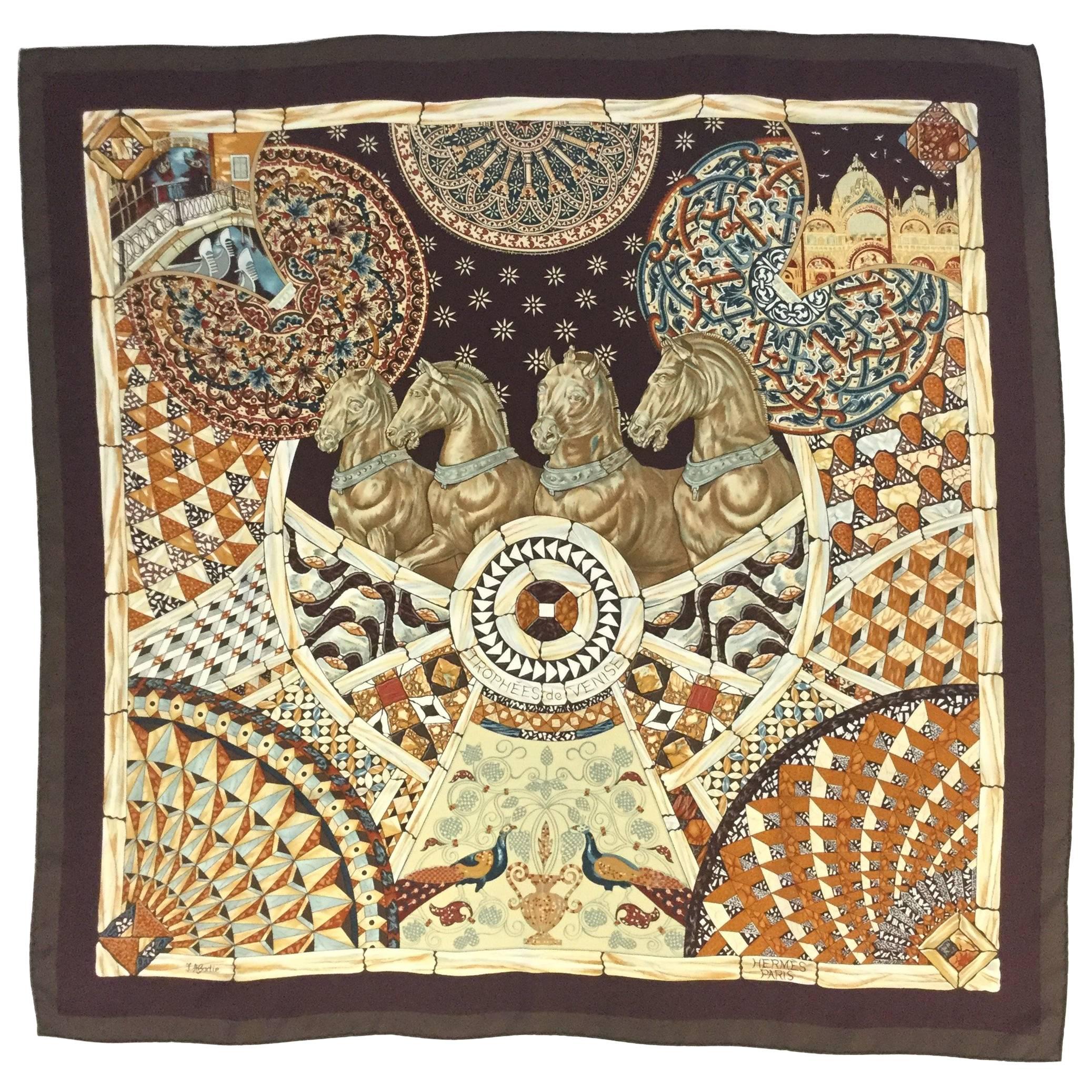 F/W 2001 Hermes Trophees De Venise Silk Scarf by Julia Abadie