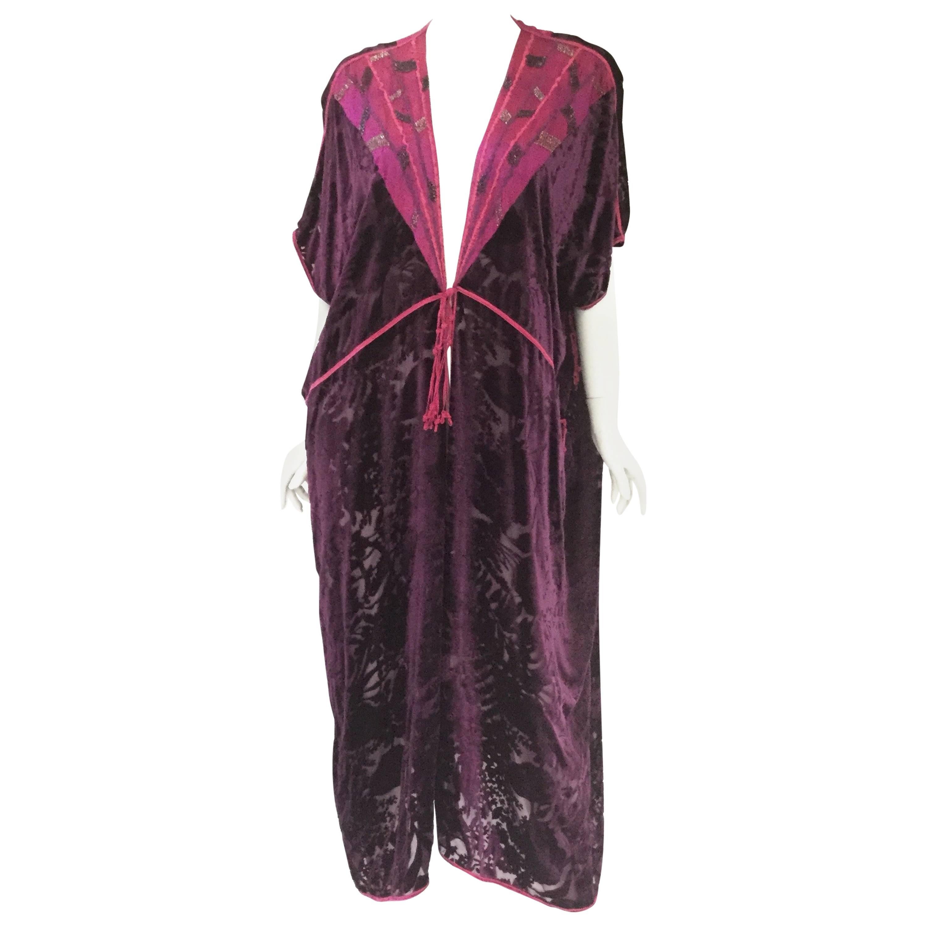 Vintage Thea Porter Couture Purple Silk Burnout Hostess Gown 