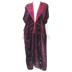 Vintage Thea Porter Couture Purple Silk Burnout Hostess Gown 