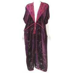 Vintage Thea Porter Couture Purple Silk Burnout Hostess Gown 1
