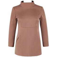 PIERRE CARDIN Takashimaya c.1960's Brown Silk Mod Circle Pocket Tunic Top 1