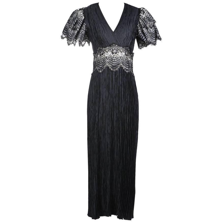 Mary McFadden Pleated Dress with Lace Details circa 1980s