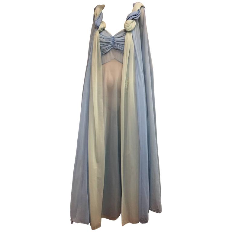 1960s Pastel Green and Blue Grecian-Style Nightgown and Duster For Sale
