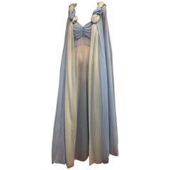 Vintage 1960s Pastel Green and Blue Grecian-Style Nightgown and Duster
